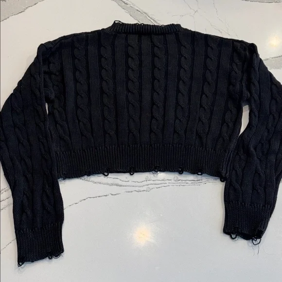 KatieJNYC Girls Washed Cable Sweater Black Size M - Picture 4 of 10